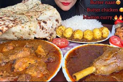 ASMR EATING BUTTER NAAN,BUTTER CHICKEN,RICE,EGG CURRY,MUTTON CURRY *MUKBANG*