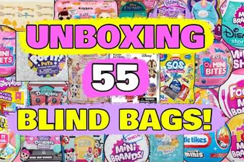 UNBOXING 55 BLIND BAGS!! SQUISHMALLOWS! MINI BRANDS! DOORABLES! REAL LITTLES! L.O.L. SURPRISE!