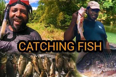 CATCHING FISH FOR OUR COOKOUT  AND COMPETING WITH @BoomFamily876  IT WAS SO HILARIOUS!!