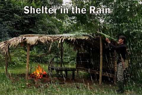 2 DAYS solo survival CAMPING in the Rain. FISHING, CATCH &amp; COOK . Shelter in HEAVY RAIN