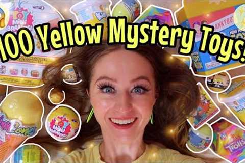 UNBOXING 100 *YELLOW ONLY* MYSTERY TOYS!!😱🍌🌼✨🌙💛 (L.O.L, MINI BRANDS, LANKY BOX, TREASURE X..