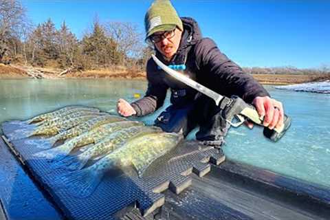 First Ice Fishing A Drying Cove For A SHORE LUNCH!!! - Catch, Clean, Cook