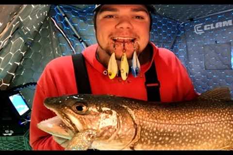 Smashing Lake Trout on CUSTOM Rattle Baits (Giving Away My TOP 3 Baits) #givaway #icefishing