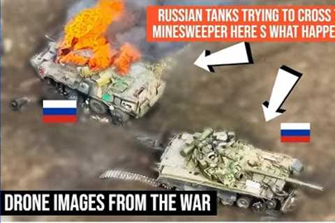 Russian Tanks Trying to Cross the Minesweeper Here's What Happened! Drone Images from the War