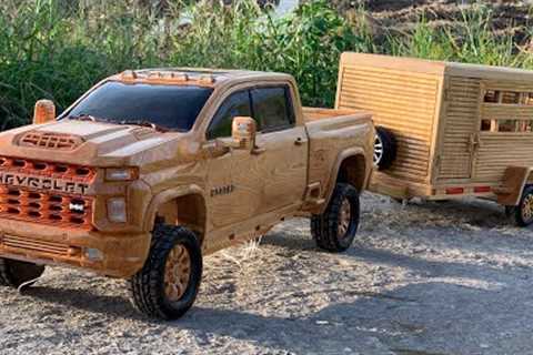 Wood Carving - Chevrolet Silverado uniqueness with ability to tow large container - Woodworking Art