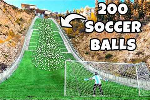 200 Soccer Balls Vs Goalie at Olympic Ski Jump