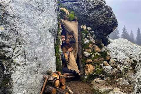 3 Days Solo BUSHCRAFT Winter Camping; I Built a CAVE with Fireplace, SURVIVAL SHELTER. Fish Cooking