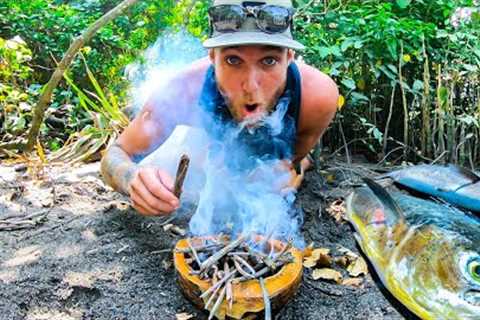DOLPHIN fish (CATCH AND COOK) COOKING in a COCONUT