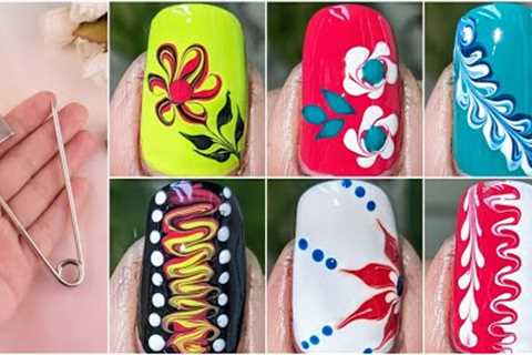6 Easy nail art designs using safetypin only || Easy nail art for beginners2024||#safetypinnailart