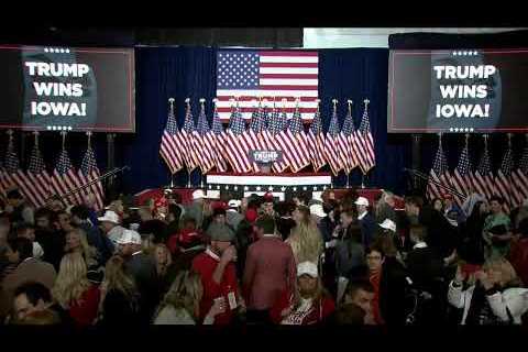 Donald Trump gives victory speech after winning Iowa caucus.