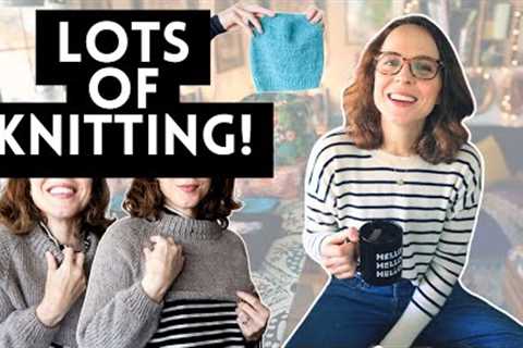 A hat, a pair of socks, and a super cozy sweater! 🫖🧶☕️ #knittingpodcast