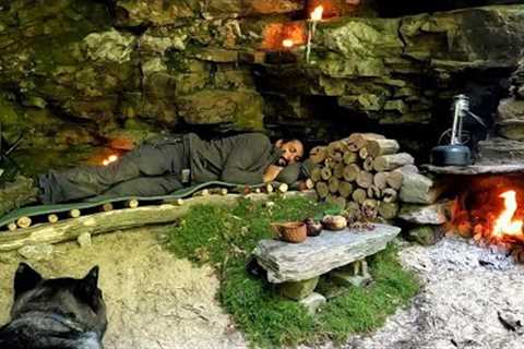 3 Days Solo BUSHCRAFT Camping; I Built a CAVE with Fireplace, SURVIVAL SHELTER. Off Grid Cooking
