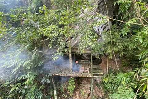 Solo Bushcraft: Build a bushcraft house under giant cliffs. 300 days survival in the tropical forest