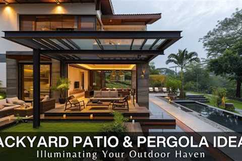 Contemporary Backyard Patio Garden Landscape Lighting, Outdoor Seating &amp; Wooden Pergola Design..