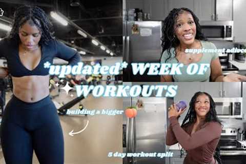 FULL WEEK OF WORKOUTS | *UPDATED* 5 day split, fat loss &amp; glute focused, core workouts, cardio