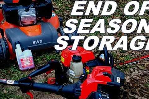 Preparing lawn equipment for the end of the season. Winter storage