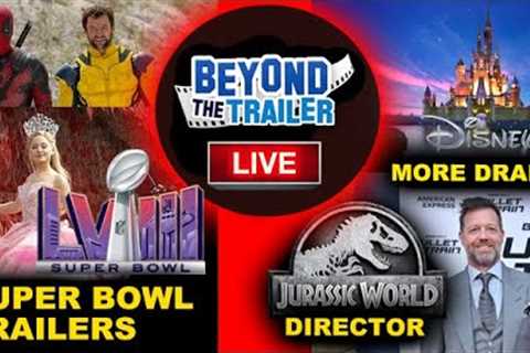 Super Bowl 2024 Movie Trailers Deadpool &amp; Wicked, David Leitch Jurassic World 2025, Disney Drama