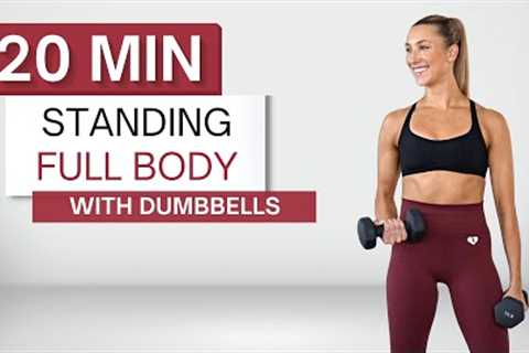 20 min STANDING DUMBBELL WORKOUT | Full Body | No Repeats | Warm Up + Cool Down