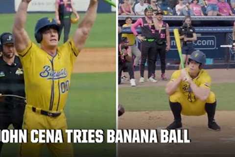 John Cena makes his first at-bat for Savannah Bananas 🤣 | ESPN