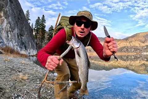 Giant Trout Fishing & SOLO Survival!! NO FOOD NO WATER (Catch & Cook)
