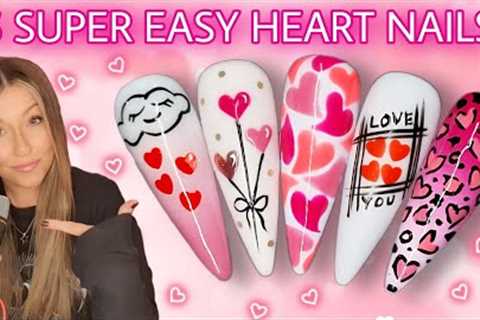 🩷 5 EASY Valentine's Heart Nail Art Designs | Valentine Nails | Quick Cute Ombré Leopard Print..