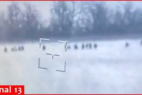 Russian soldiers advancing on foot in snowy Avdiivka steppes were ambushed