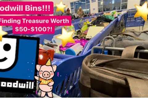 Let’s GO To Goodwill Bins! Items Worth $50-$100! Speeding Thru 50 Bins! Thrift With Me! +HAUL!