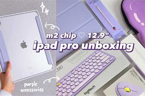 m2 ipad pro 12.9 unboxing 💜 apple pencil 2 + accessories