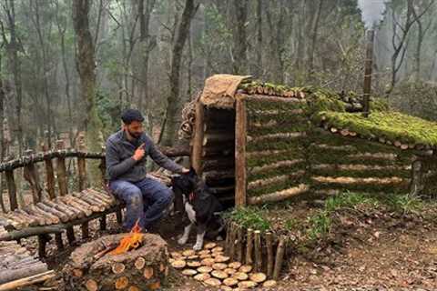 1 YEAR Building a COZY &amp; Warm BUSHCRAFT Log CABIN for SURVIVAL. Wood Shelter Camping. Fish..