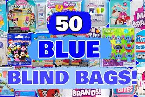 UNBOXING 50 BLUE BLIND BAGS!! MINI BRANDS! DOORABLES! REAL LITTLES! L.O.L. SURPRISE! SQUISHMALLOWS!