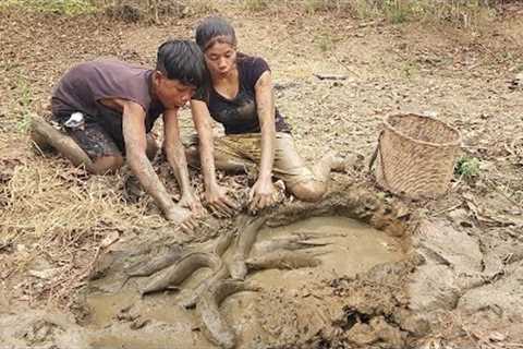 Adventure in forest: Amazing catch fish Underground hole and Cook for survival food