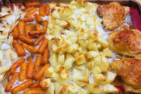 Easy One Pan Chicken Thigh Dinner - Slow Roasted Chicken