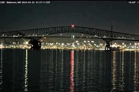 Francis Scott Key Bridge Collapse in Baltimore, MD (March 26, 2024) — Webcam Footage from the Port