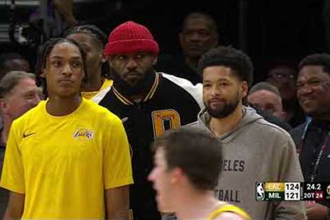 LeBron watching Giannis missing two important free throws 👀