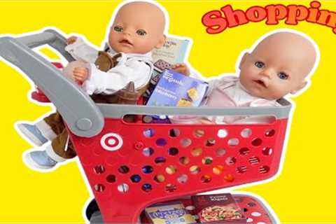Baby Born Dolls Go Grocery Shopping in Mini Target Shopping cart