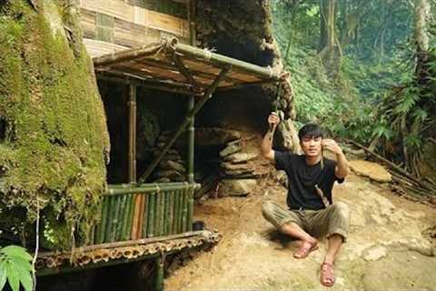 Building Complete Survival Shelter on the Cliff, Fishing, Catch and Cook. Bushcraft Camping