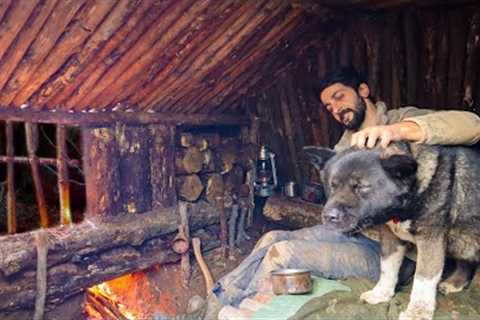 7 Days SOLO SURVIVAL CAMPING In RAIN and SNOW - Building Warm BUSHCRAFT SHELTER with FIREPLACE