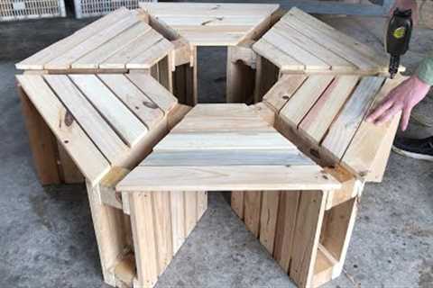 DIY Pallet Projects - Hexagonal Benches made from Pallets have A Unique Outdoor Design