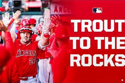 Mike Trout sends one TO THE ROCKS!!!