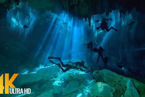 4K Cenotes Dive Relaxation Video - Mexican Underwater Caves - Incredible Underwater World - 3 HOUR