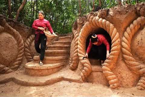 Beautiful Girl Survival Skills Living off Grid, Building a Luxury Underground House in the Woods
