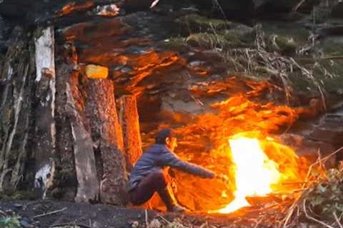 Rain Camping in the mountain Forest,  Building Survival shelter | Bushcraft, ASMR