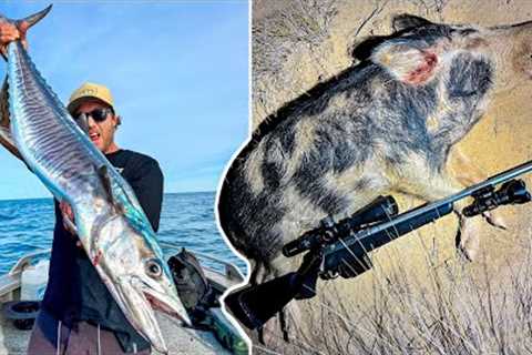 48 Hour HUNTING FOOD CHALLENGE - Big Fish &amp; Big Pigs - Catch and Cook