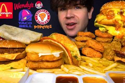 ASMR MUKBANG FAST FOOD BANQUET | BURGERS FRIES CHICKEN &amp; MORE | WITH EXTRA BIG MAC SAUCE +..