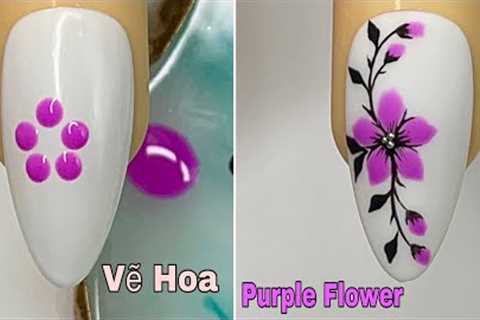 Easy Purple Flower Nails Art For Beginner 💖Vẽ Hoa💅 New Nails Design 💝 New Nails