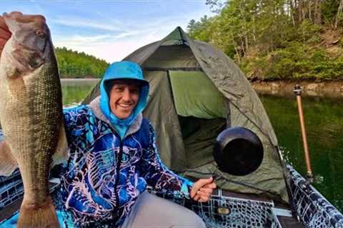 Boat Camping in the Mountains! Bass Catch Cook Camp!