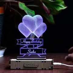 Personalized 3 Heart Acrylic 3d Illusion Led Lamp | Name Gift Ideas | Customized Gifts | Birthday