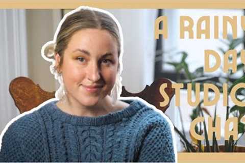 Chatting about my Knitting, Spinning, and Sewing projects on a rainy April day