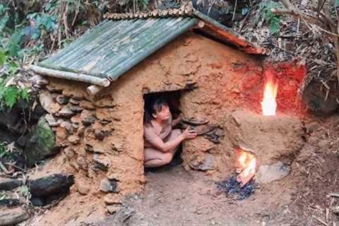 Survival shelter building skills, solo camping, wild forest beauty