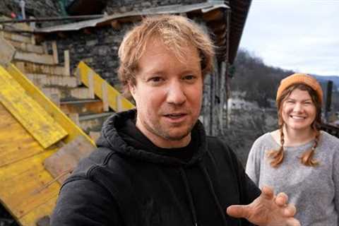 Building Floating Stairs and a Bathroom Wall at our off grid stone house
